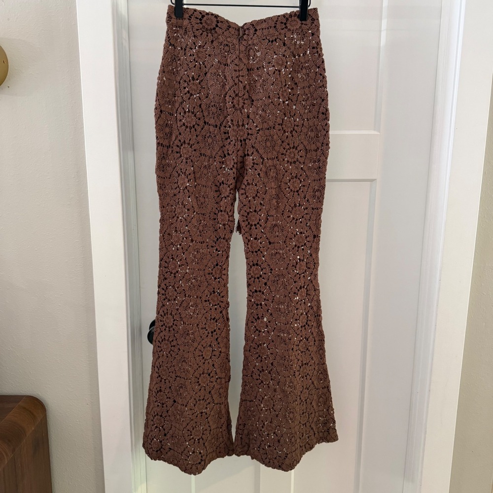 Spell & the Gypsy Helena Crochet Lace Bells Chocolate Brown Flare Pants Boho M - Picture 4 of 10